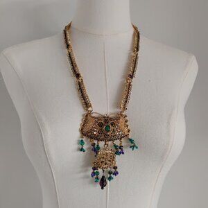 Gold Tone Multi Color Stone Costume Party Wedding Indian Necklace